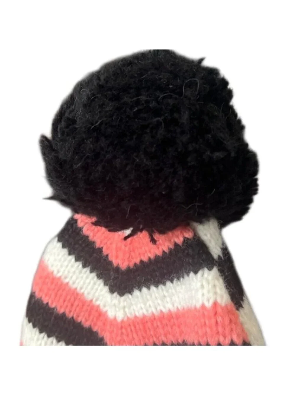 Kate Spade Heritage Pink, Ivory and Black Stripe Cuff Logo Pom Pom Beanie NWOT